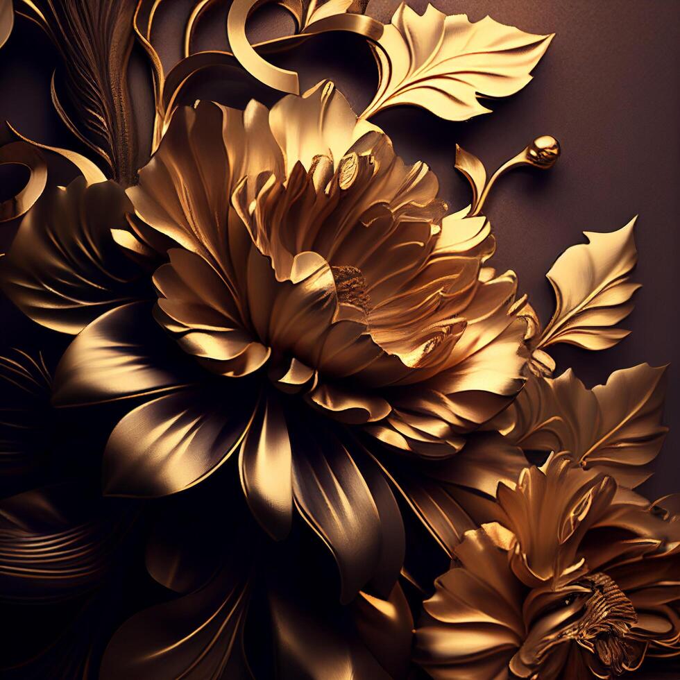blommig textur gyllene Färg ai genererad foto