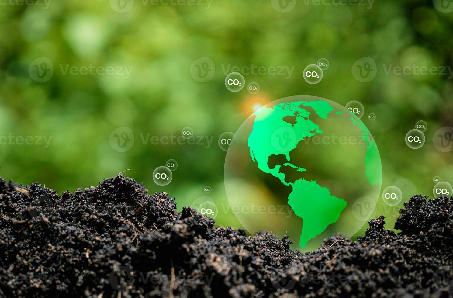 co2 utsläpp minskning begrepp, rena och vänlig miljö utan kol dioxid utsläpp. plantering träd till minska co2 utsläpp, miljö- skydd begrepp. foto
