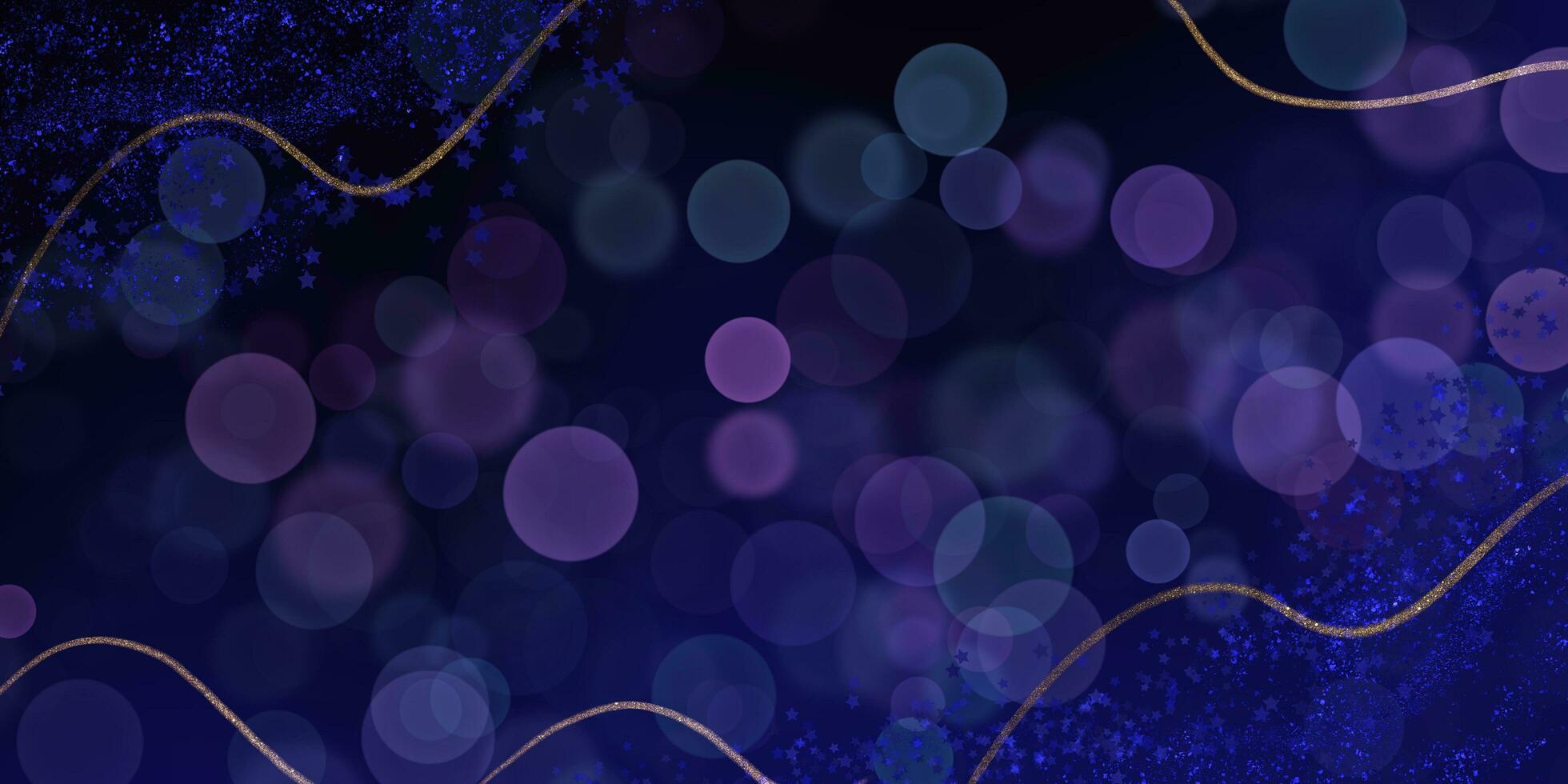 mörk blå suddigt belysning Semester bokeh bakgrund, gyllene linje, jul illustration foto
