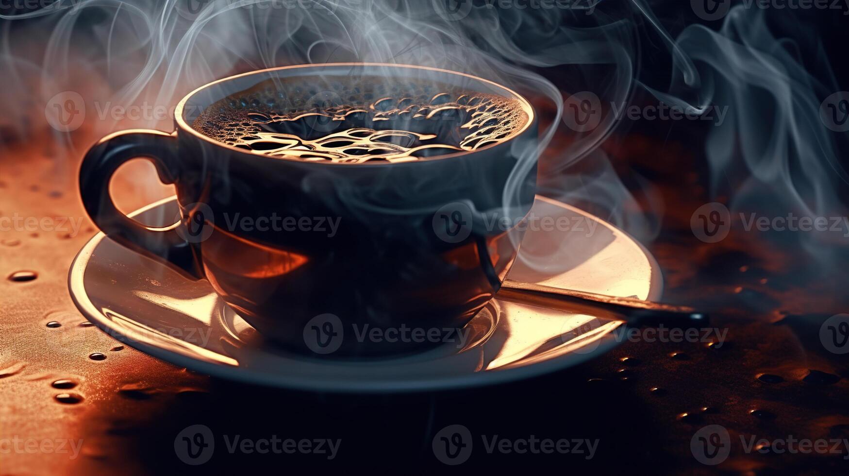 ångande kaffe kopp med doftande kanel och kaffe bönor. skapas med generativ ai foto