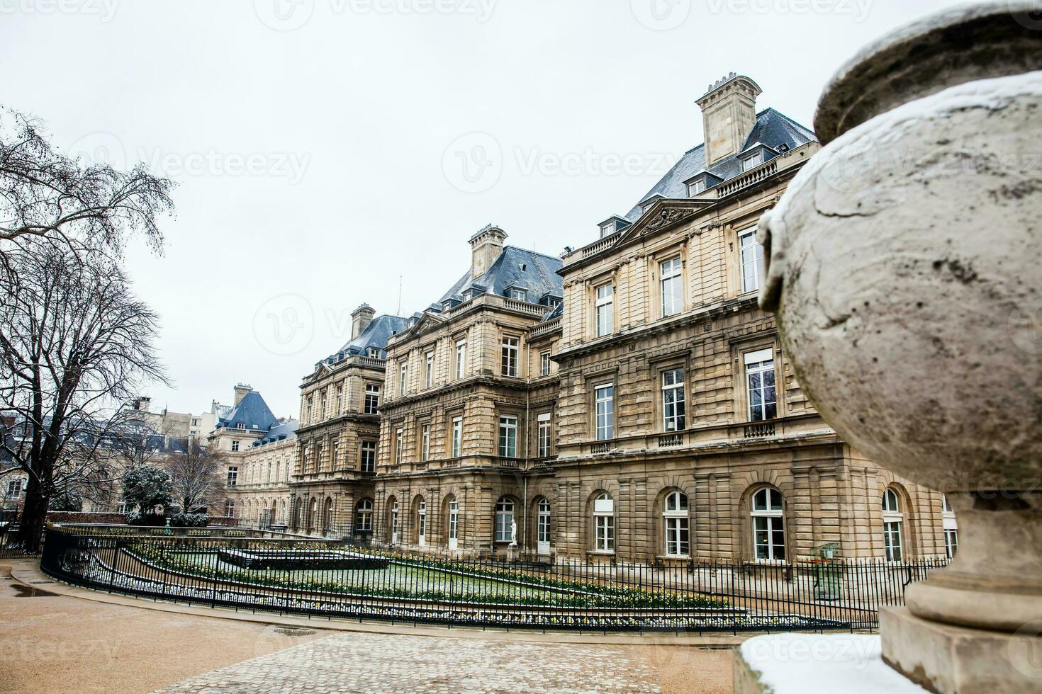 detalj av de Fasad av de historisk luxemburg palats i en frysning vinter- dag bara innan vår foto