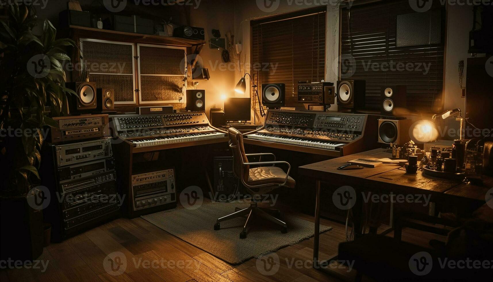 modern musiker spelar piano i elegant studio genererad förbi ai foto