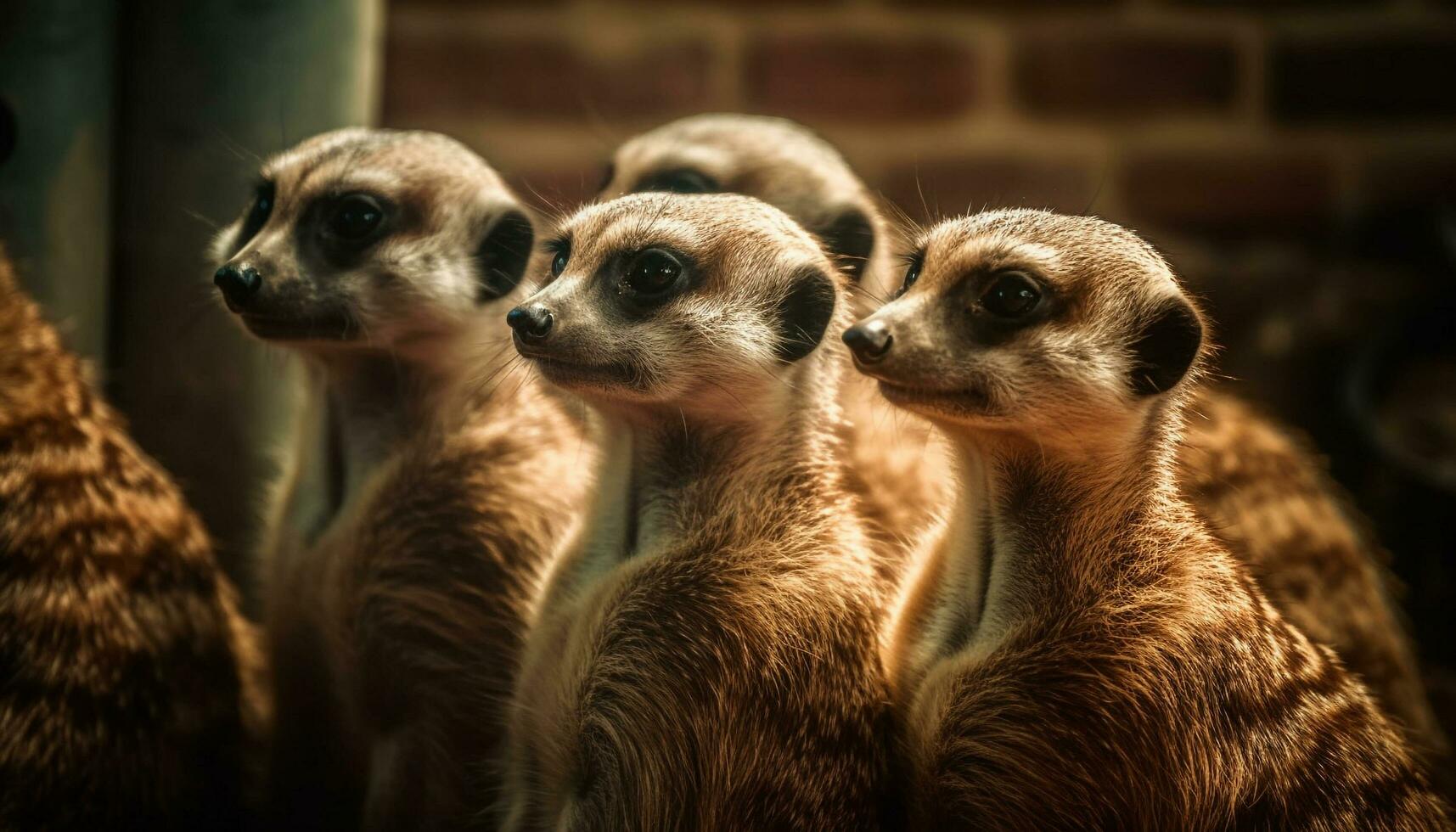 små söt meerkats stående i en rad utomhus genererad förbi ai foto