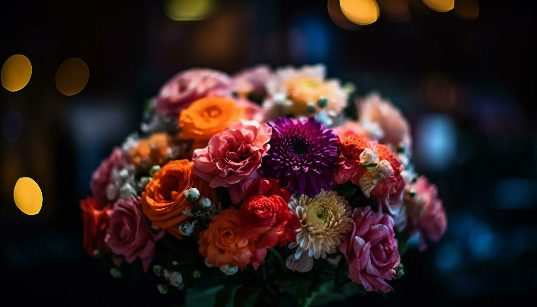 färsk bukett av mång färgad blommor för firande generativ ai foto