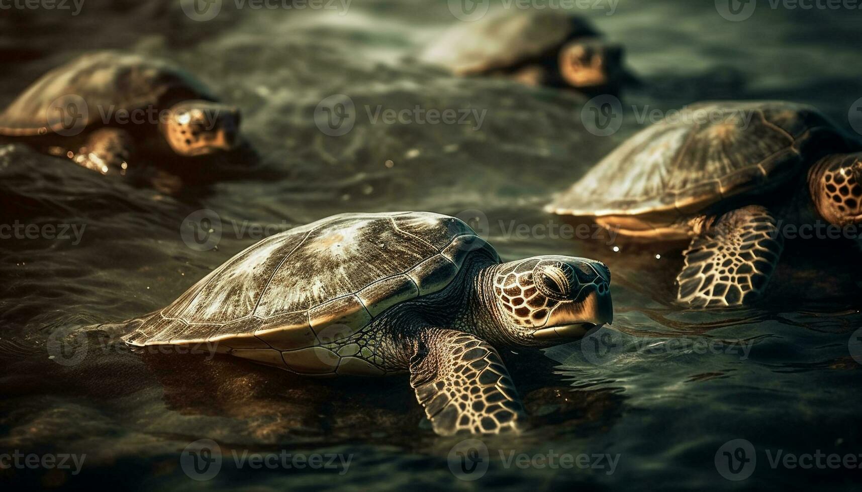 långsam hav sköldpadda kryper under vattnet i natur genererad förbi ai foto