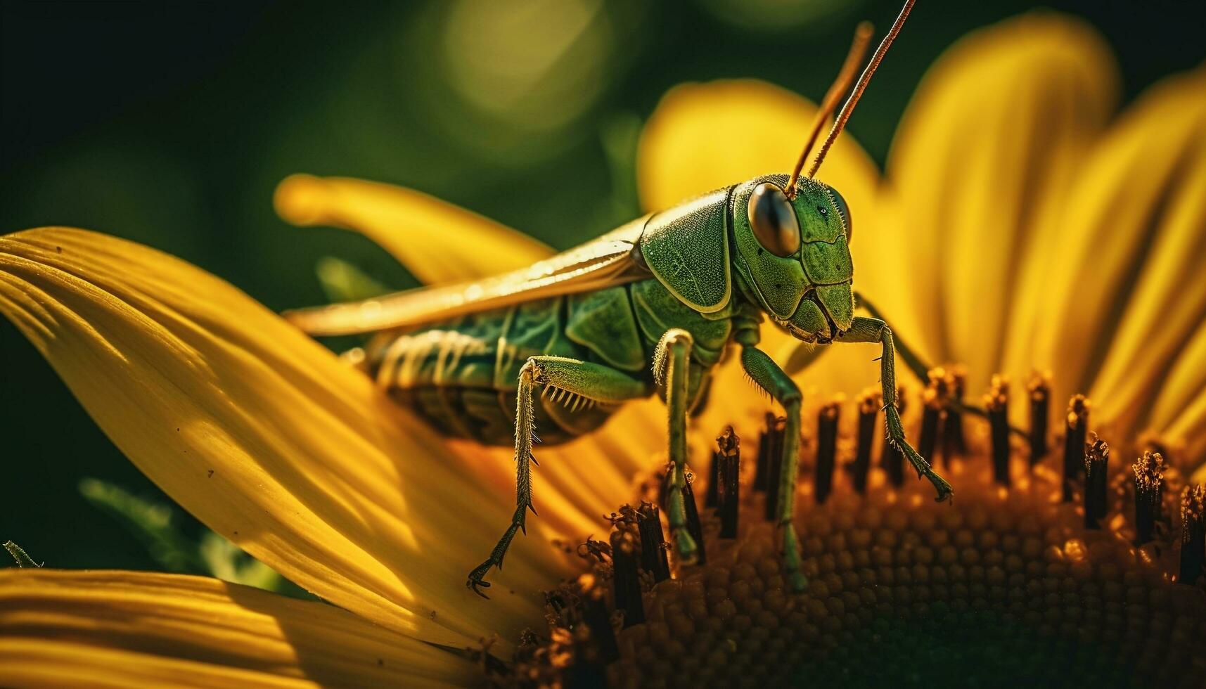 gul blomma drar till sig bi för pollinering bearbeta genererad förbi ai foto