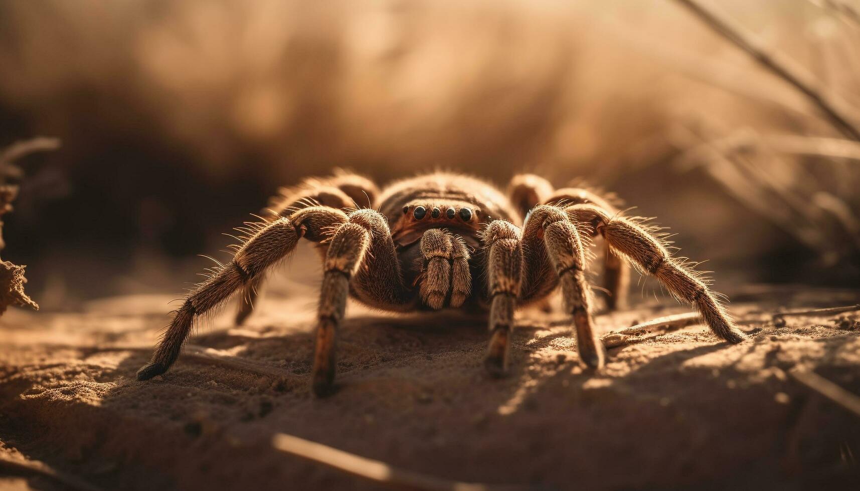 hårig Spindel kryper på gräs i dagsljus genererad förbi ai foto