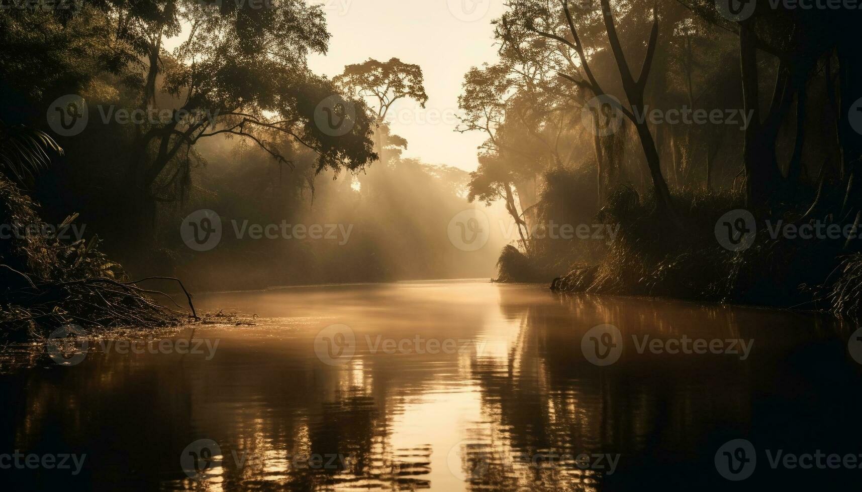 lugn scen av höst skog reflexion i vatten genererad förbi ai foto