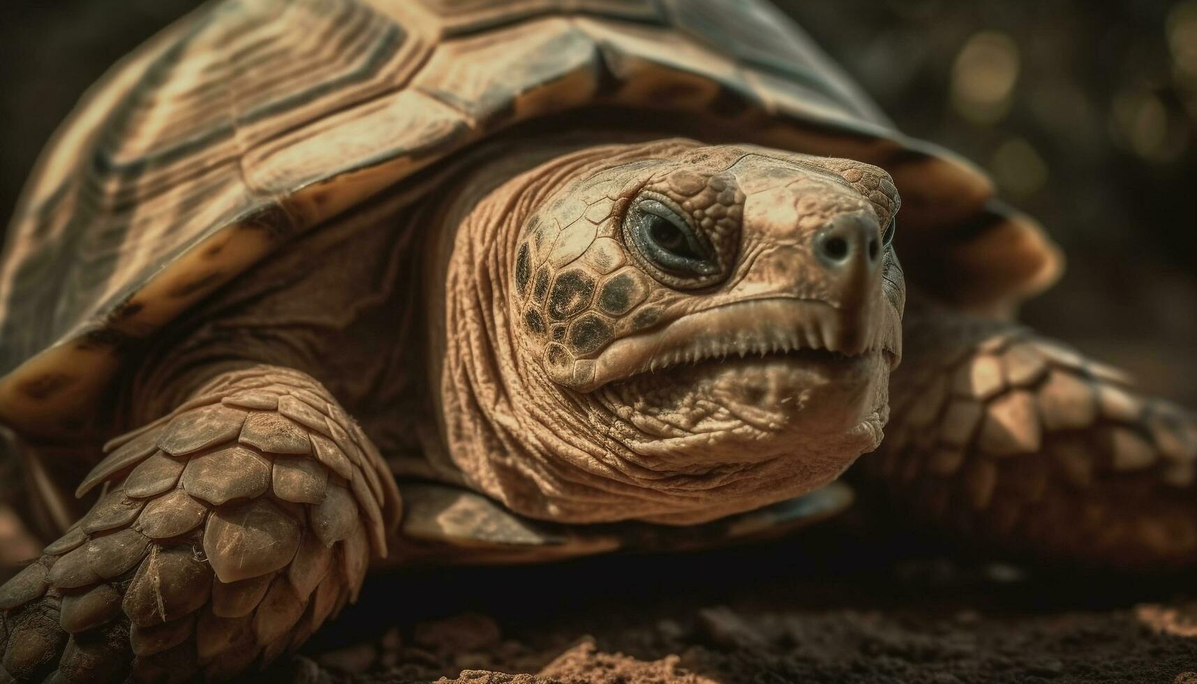 långsam och stadig, de sköldpadda kryper framåt- genererad förbi ai foto