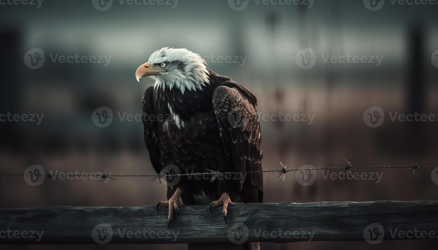 majestätisk skallig Örn perching på gren utomhus genererad förbi ai foto