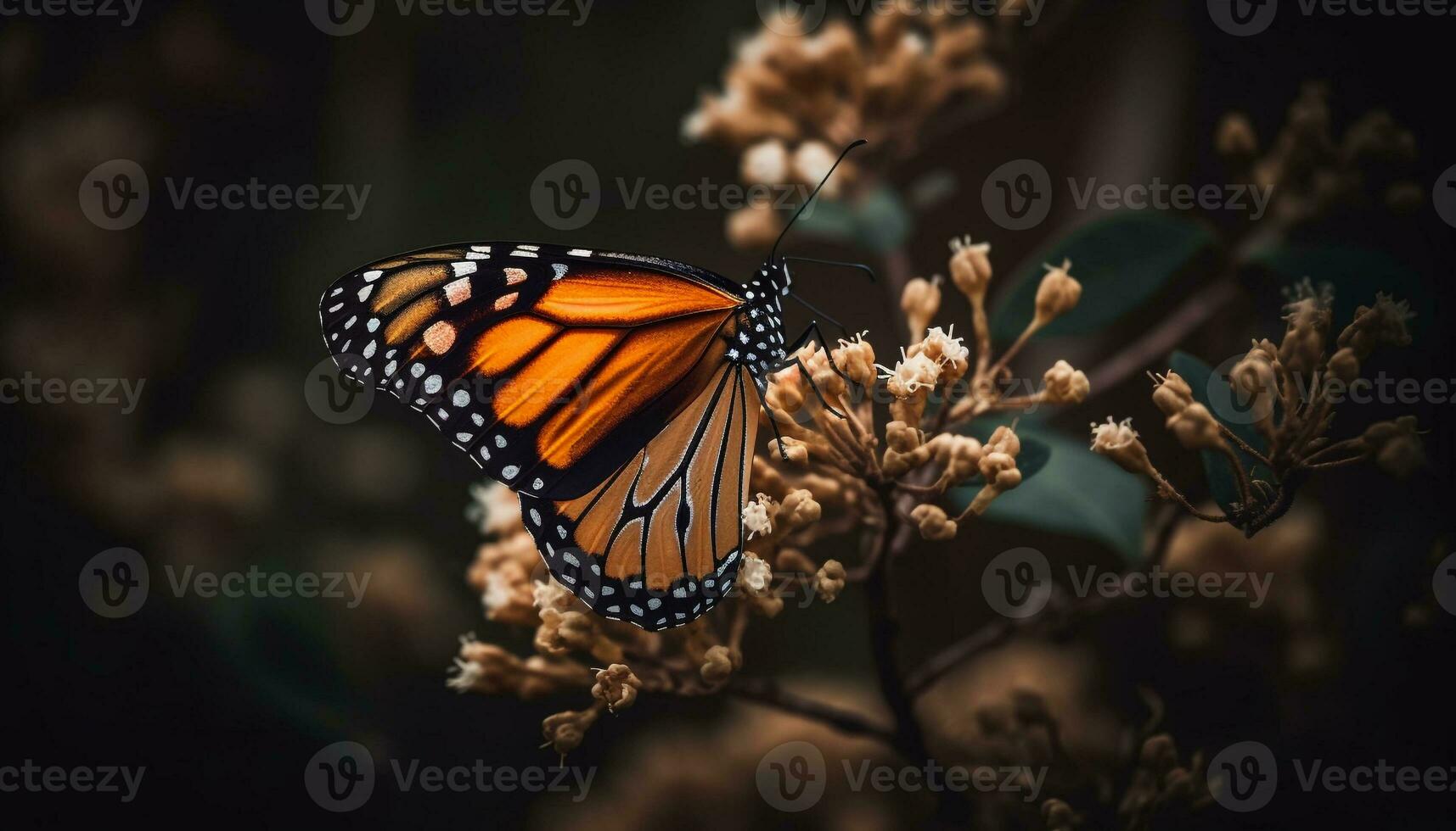 vibrerande monark fjäril vinge i sommar skog genererad förbi ai foto