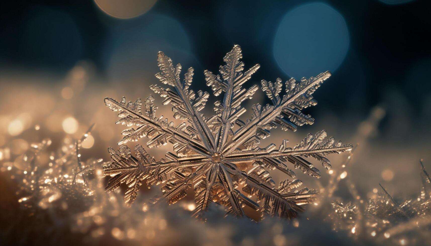 skinande snöflinga dekoration glöder i vinter- natt genererad förbi ai foto