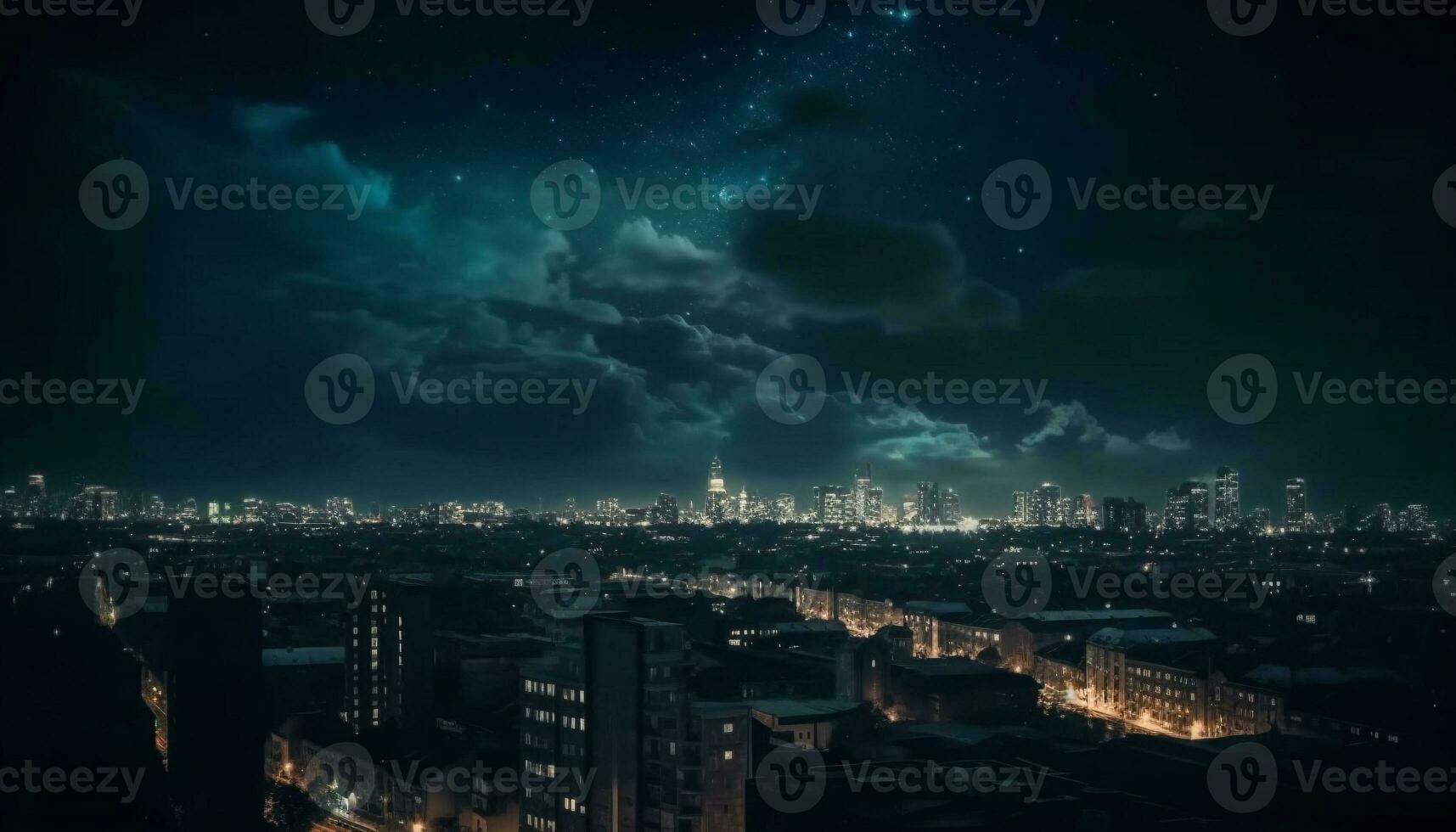 upplyst skyskrapor glöd i trogen stad nattliv genererad förbi ai foto