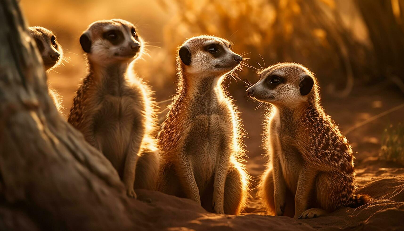 små meerkat familj Sammanträde i Bra hållning genererad förbi ai foto