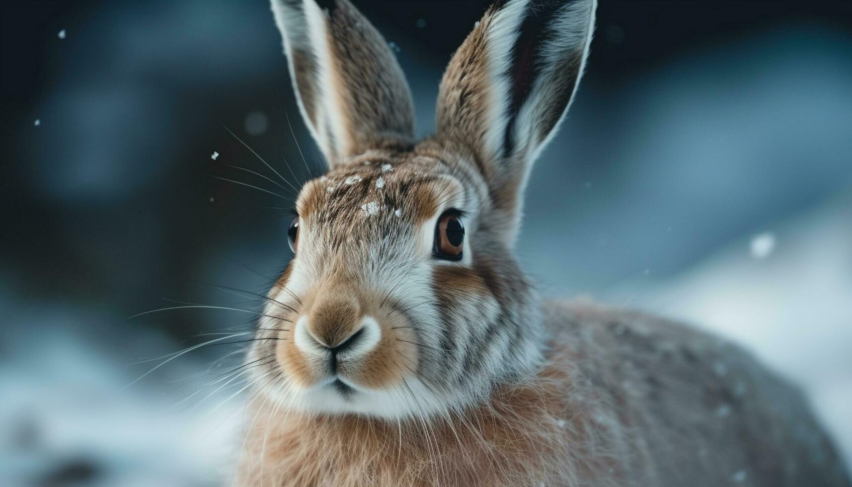 fluffig kanin sitter i snö, ser söt genererad förbi ai foto