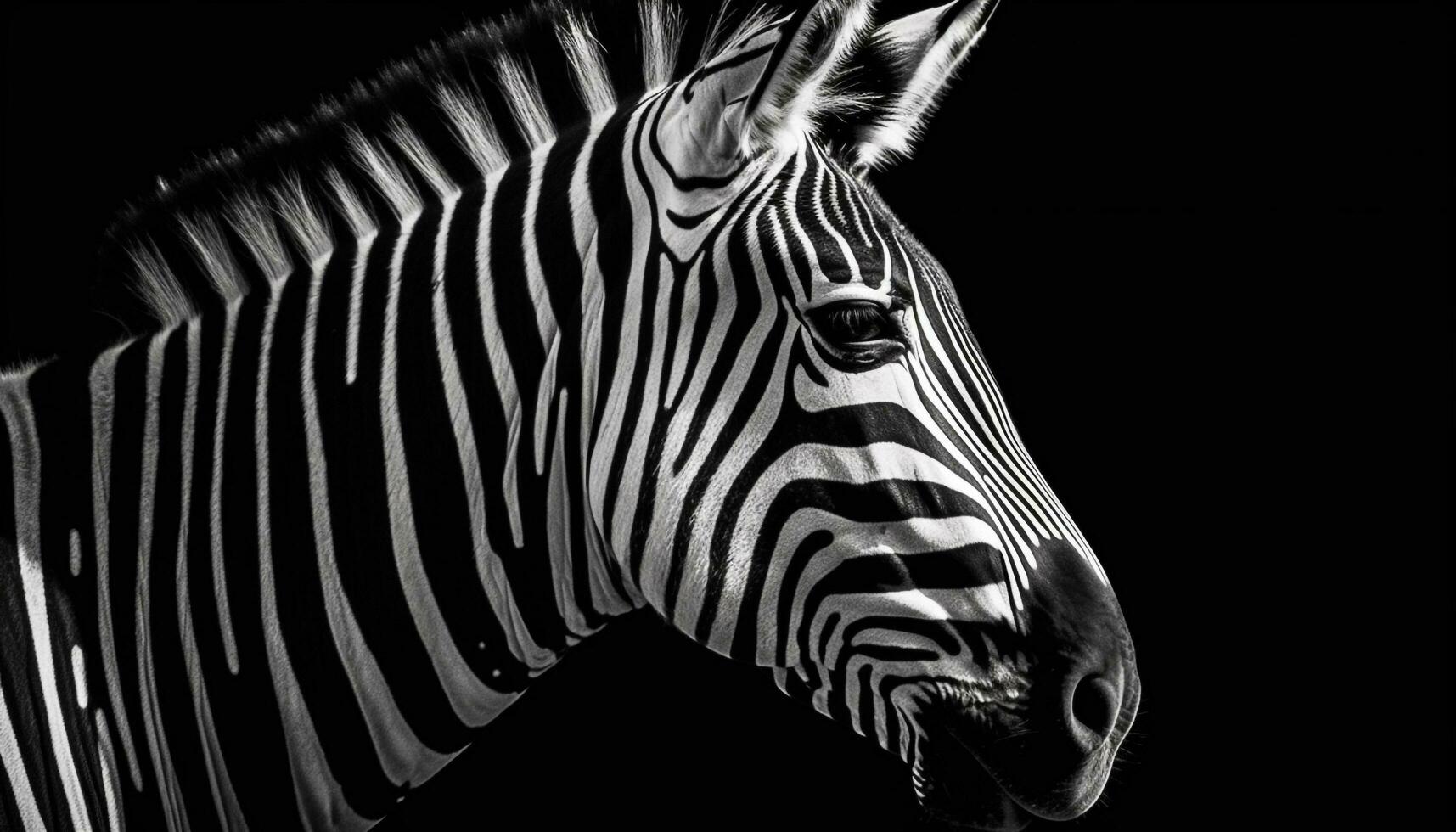 randig zebra i svart och vit elegans genererad förbi ai foto