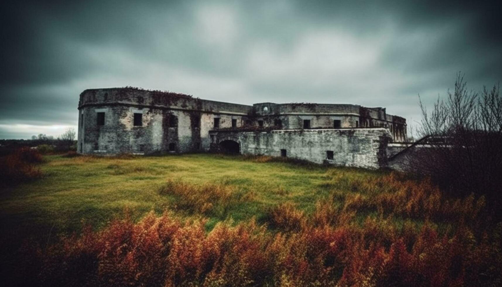 läskigt gammal ruin, gammal och riden generativ ai foto