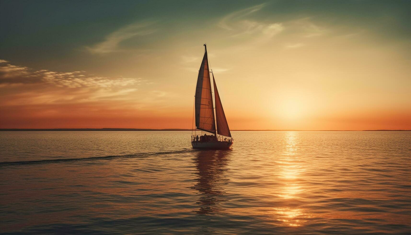 segelbåt silhuett glider på lugn horisont över vatten genererad förbi ai foto