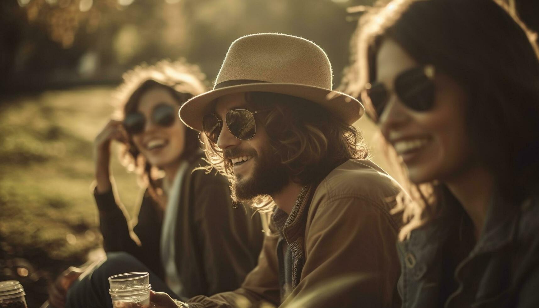 ung vuxna njut av musik festival med vänner genererad förbi ai foto