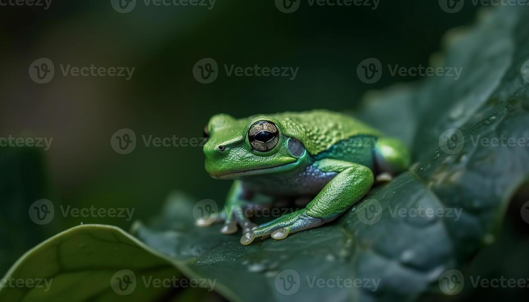 röd ögon träd groda Sammanträde på blad i tropisk regnskog genererad förbi ai foto