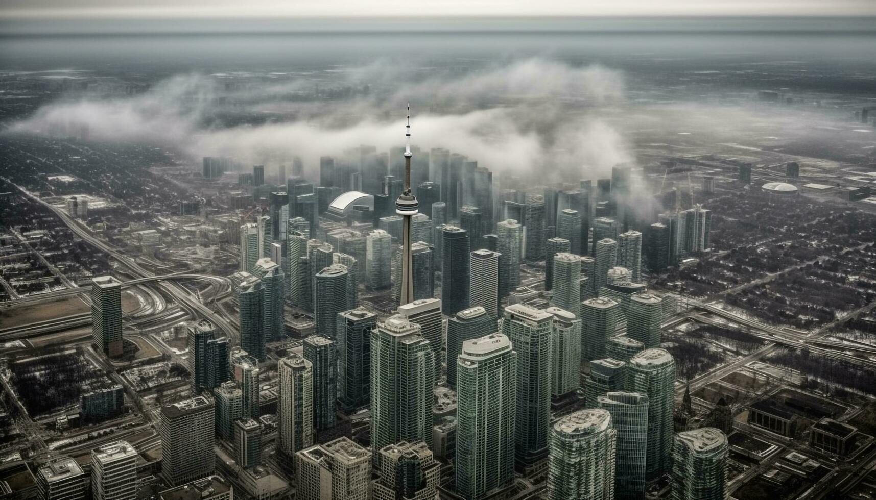 modern skyskrapor belysa de trogen stad horisont hög ovan vatten genererad förbi ai foto