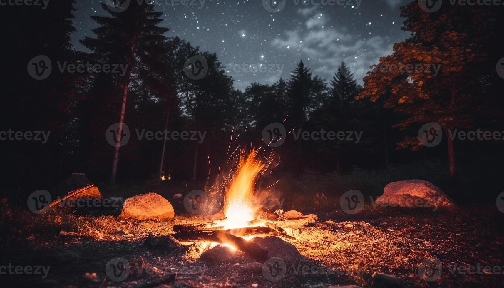 de lysande bål tändande de mörk natt, en skön inferno genererad förbi ai foto