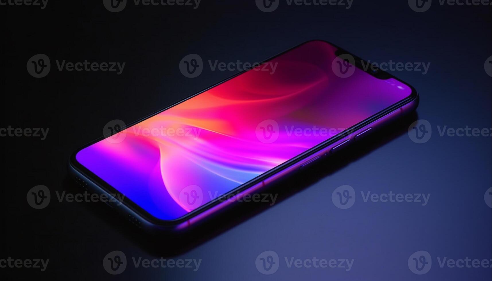 modern smartphone med Rör skärm glöder i mörk studio skott genererad förbi ai foto