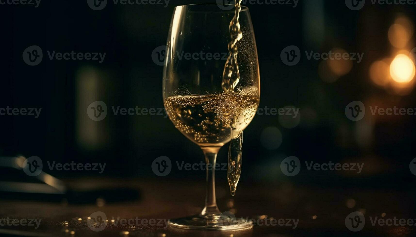 lyx vin flaska och glas på elegant tabell för firande genererad förbi ai foto