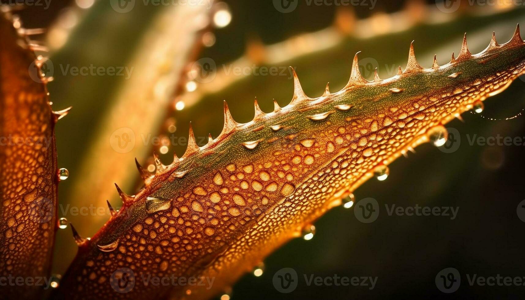 skarp tagg på våt blad, förstorade släppa speglar skönhet i natur genererad förbi ai foto