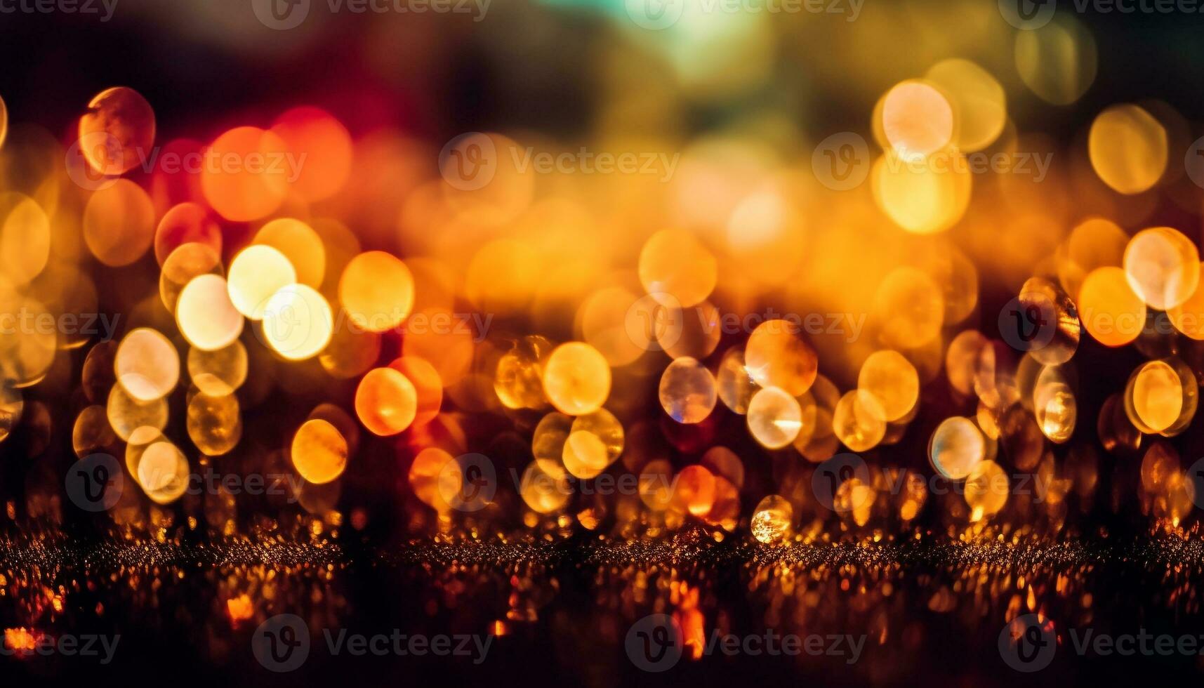 gyllene jul lampor belysa de abstrakt, defocused bakgrund med glitter genererad förbi ai foto