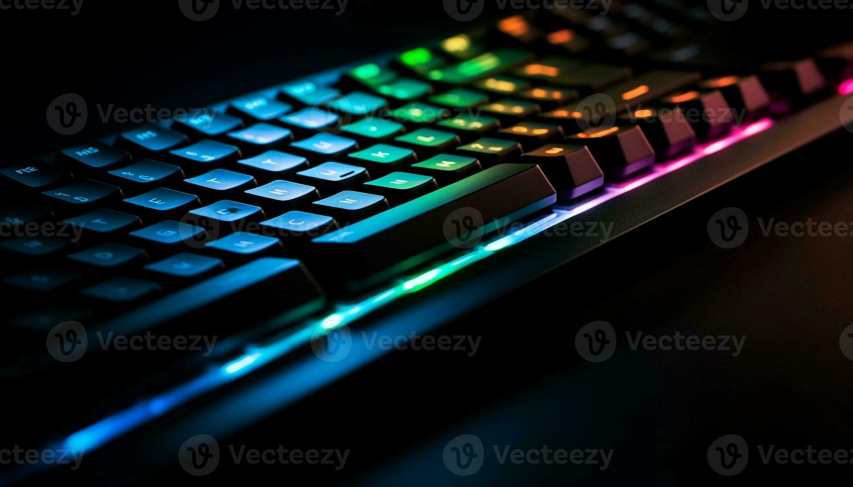 digital visa tänds trogen bärbar dator tangentbord i mörk bakgrund genererad förbi ai foto