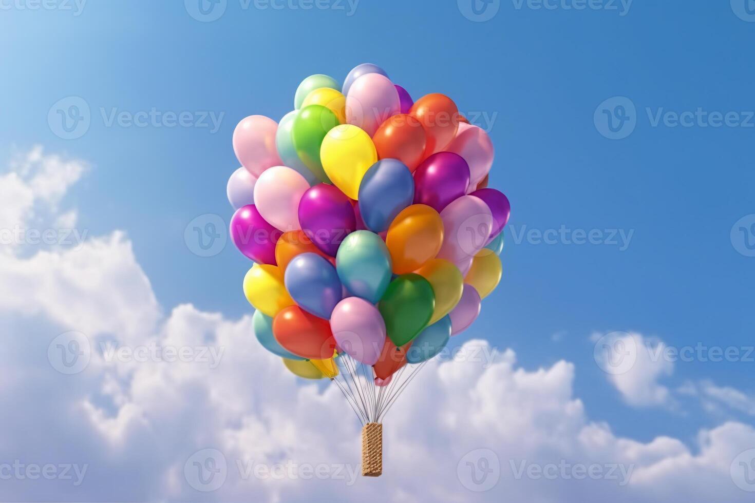 regnbåge ballong på himmel bakgrund. begrepp av hbti. kopia Plats tillverkad med generativ ai foto