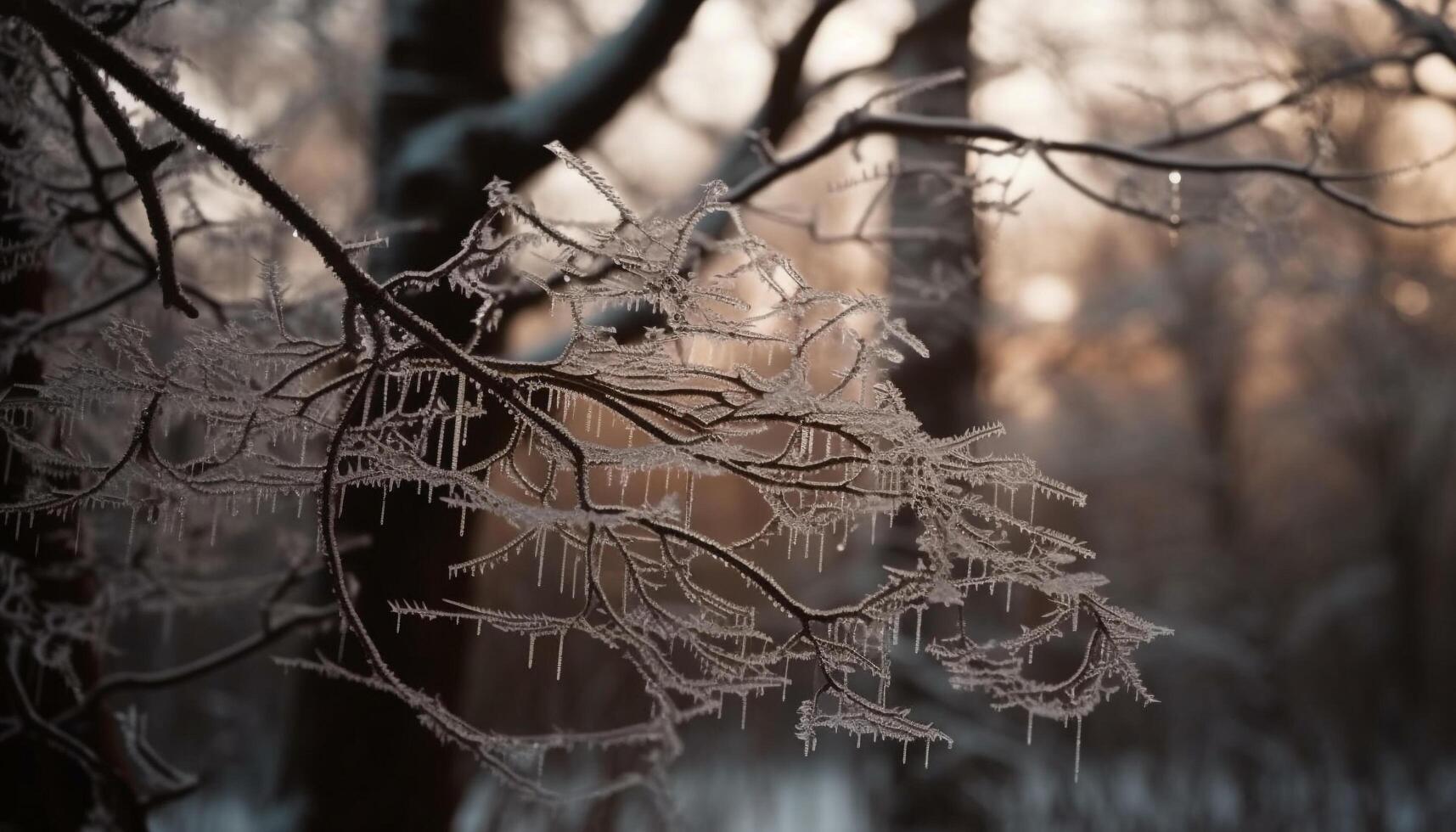 flytande mysterium droppar från grön barr- träd genererad förbi ai foto