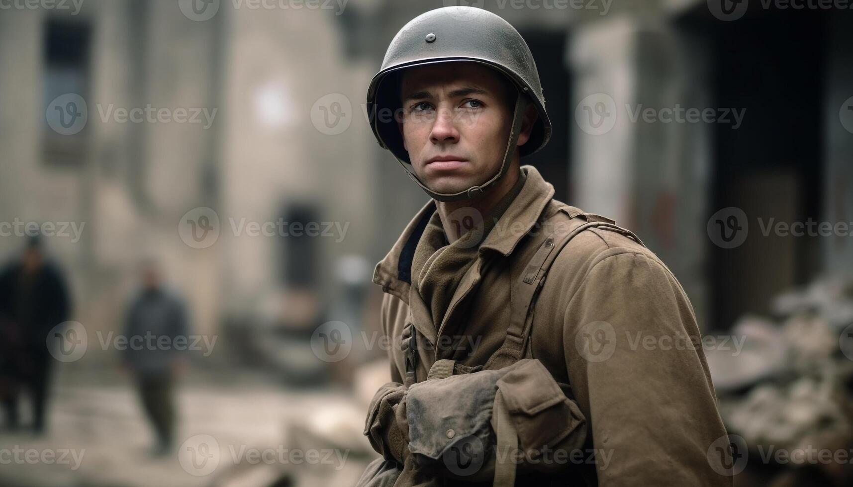 självsäker armén soldat i kamouflage gående utomhus genererad förbi ai foto