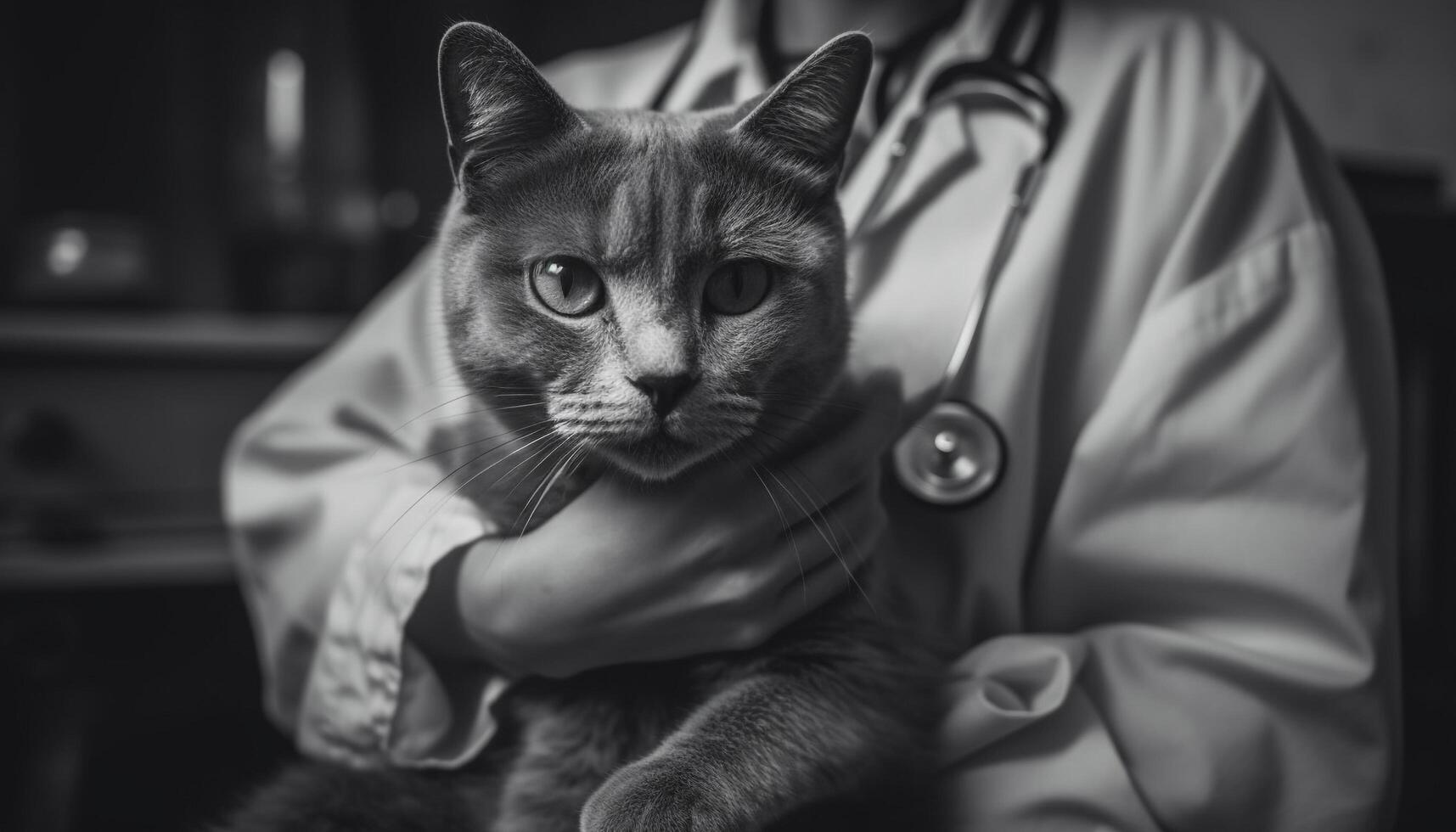 söt kattunge mottar expert- vård från veterinär generativ ai foto