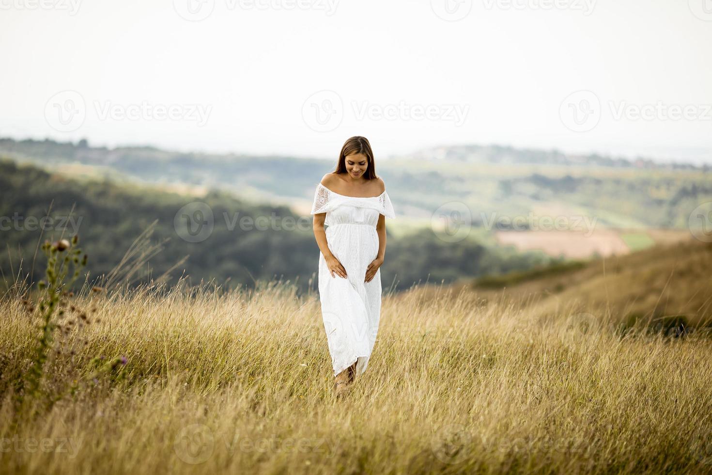 ung gravid kvinna på fältet foto
