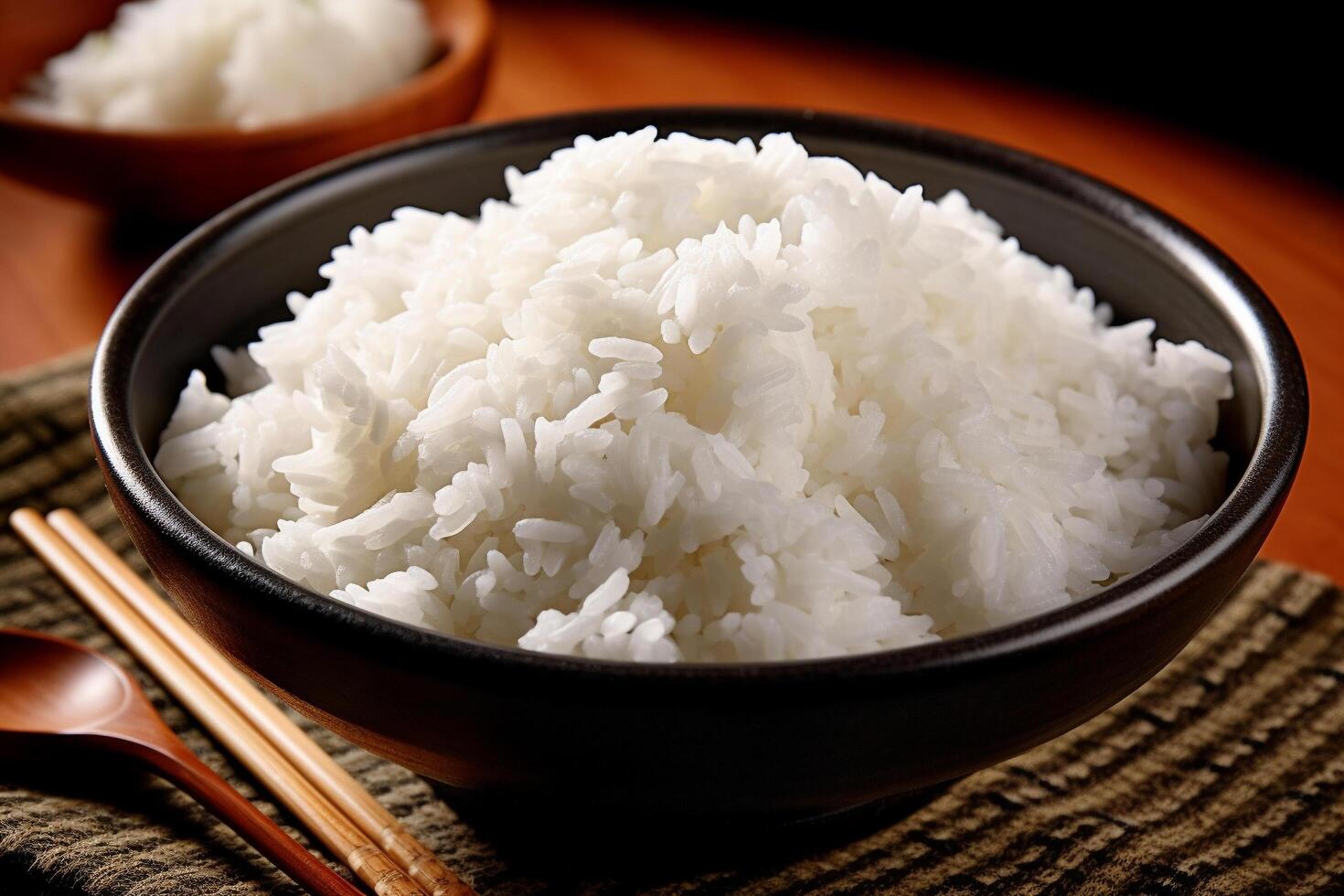 ett bild av färsk kokta vit ris, generativ ai foto