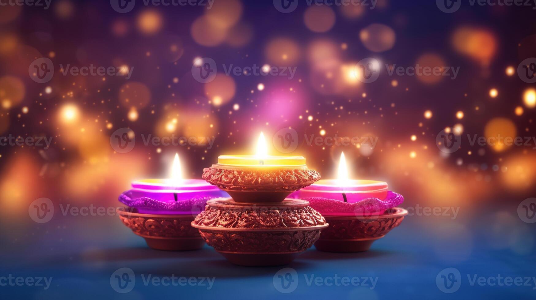 illustration av diwali festival diya lampa med rangoli på de botten. ai genererad. foto