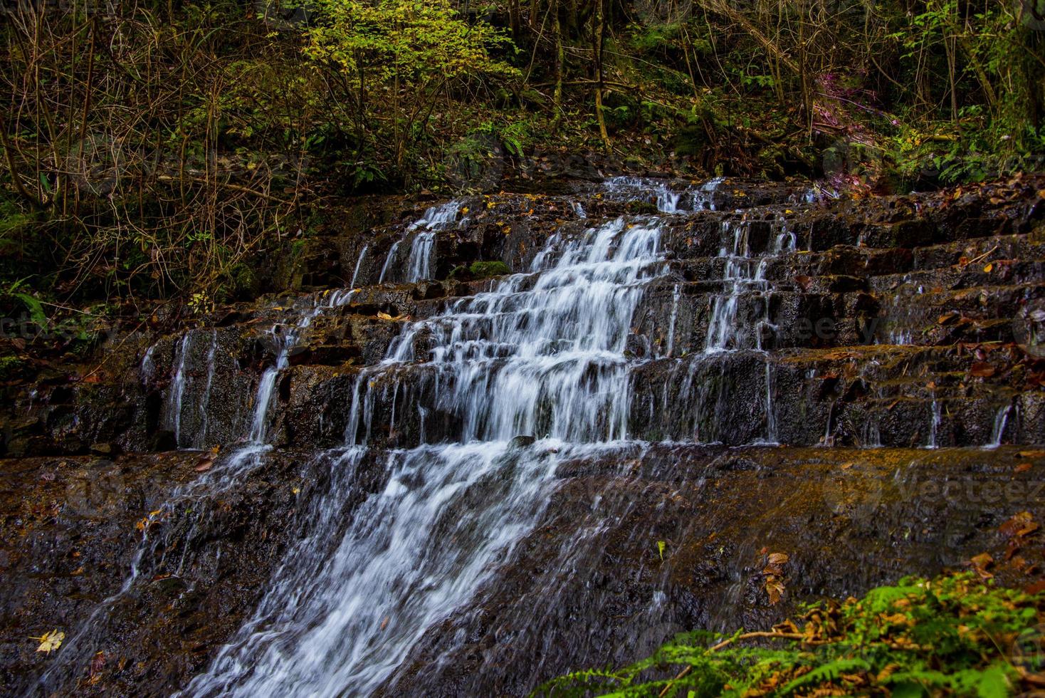 alpint vattenfall i höstskogen foto