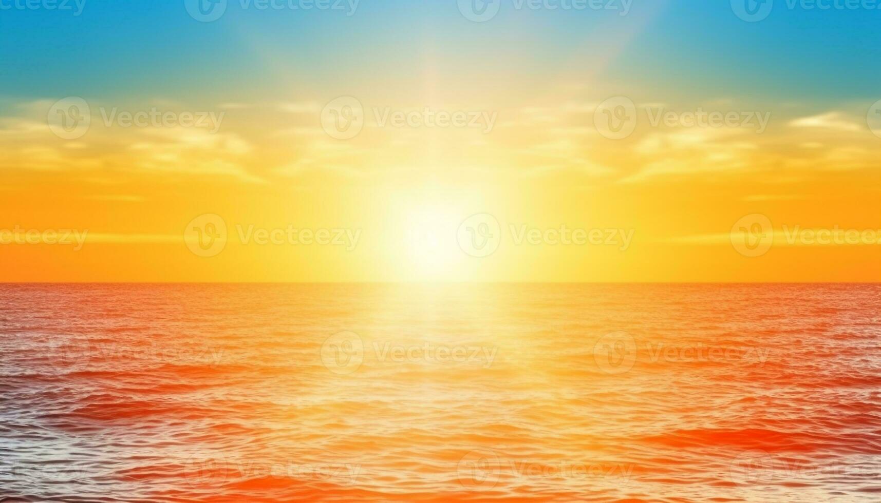 gyllene Sol uppsättningar över lugn blå havsbild, natur skönhet abstrakt genererad förbi ai foto