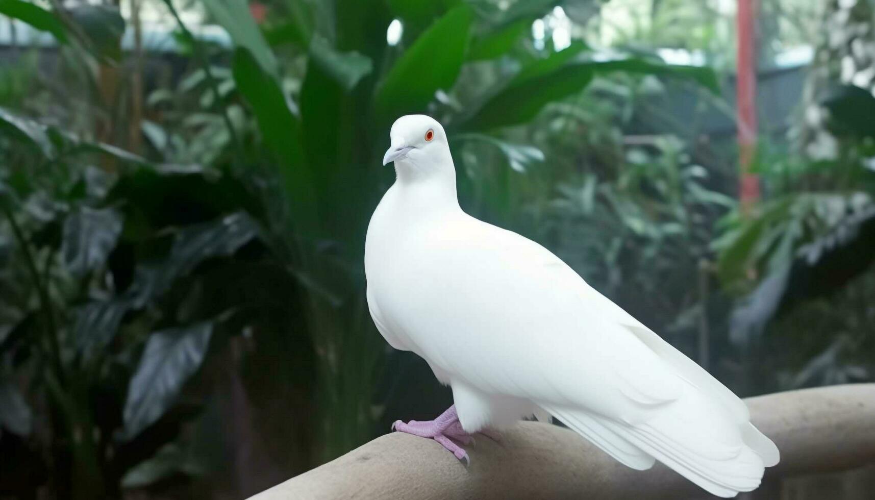 grön gren perching fiskmås, flygande över lugn damm vatten genererad förbi ai foto