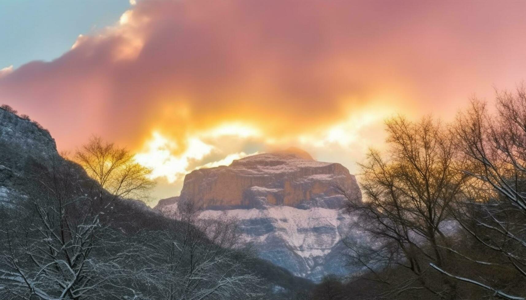 majestätisk berg topp, lugn scen, skönhet i natur sandsten genererad förbi ai foto