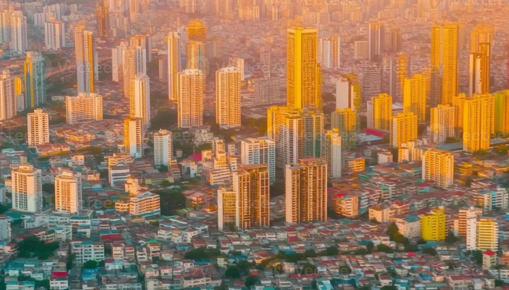 modern urban horisont glöder mång färgad på skymning, en känd destination genererad förbi ai foto