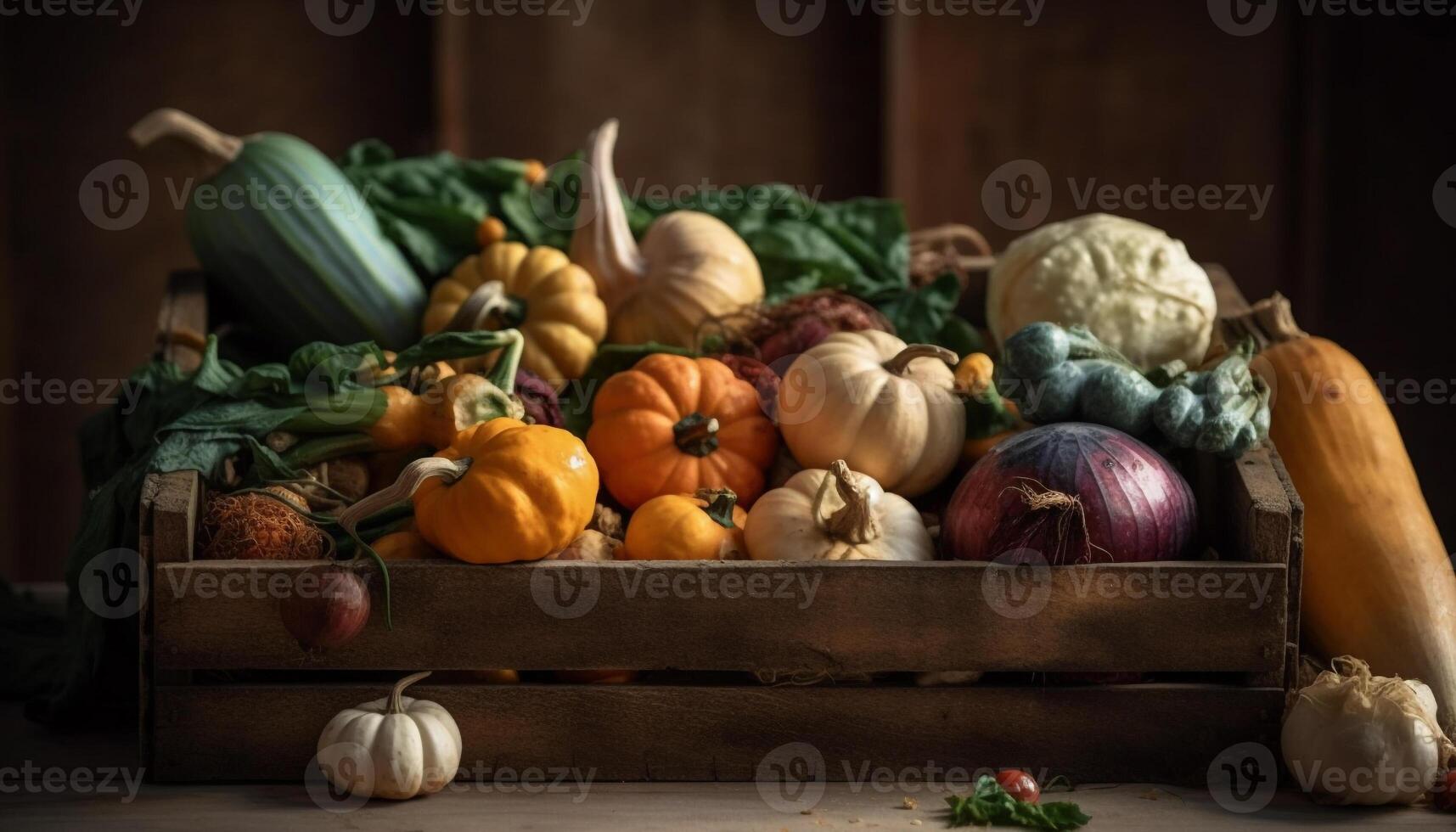 rustik höst fortfarande liv pumpa, kalebass, och squash arrangemang genererad förbi ai foto