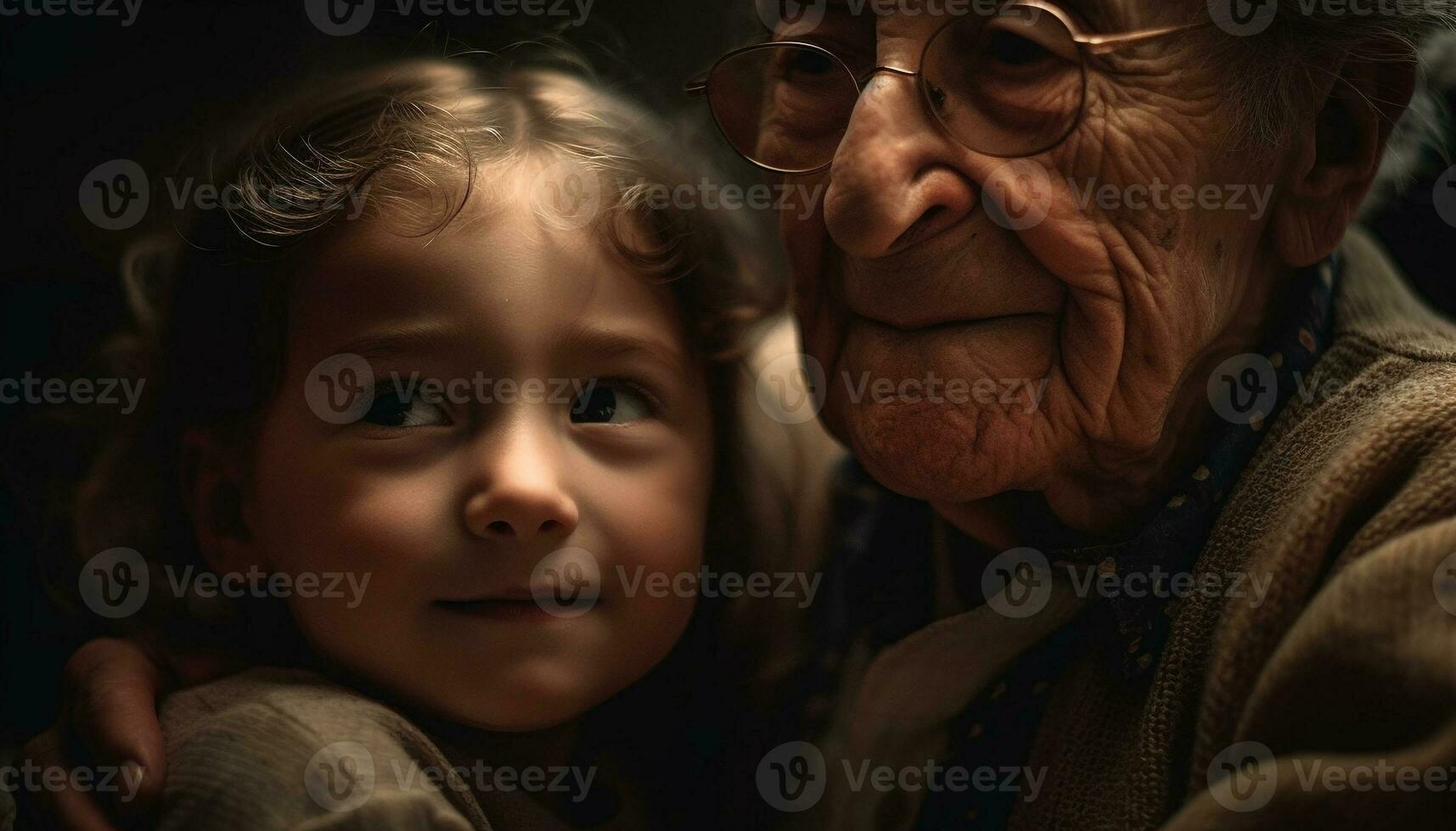 en Lycklig mång generation familj fattande utomhus, njuter natur och kärlek genererad förbi ai foto