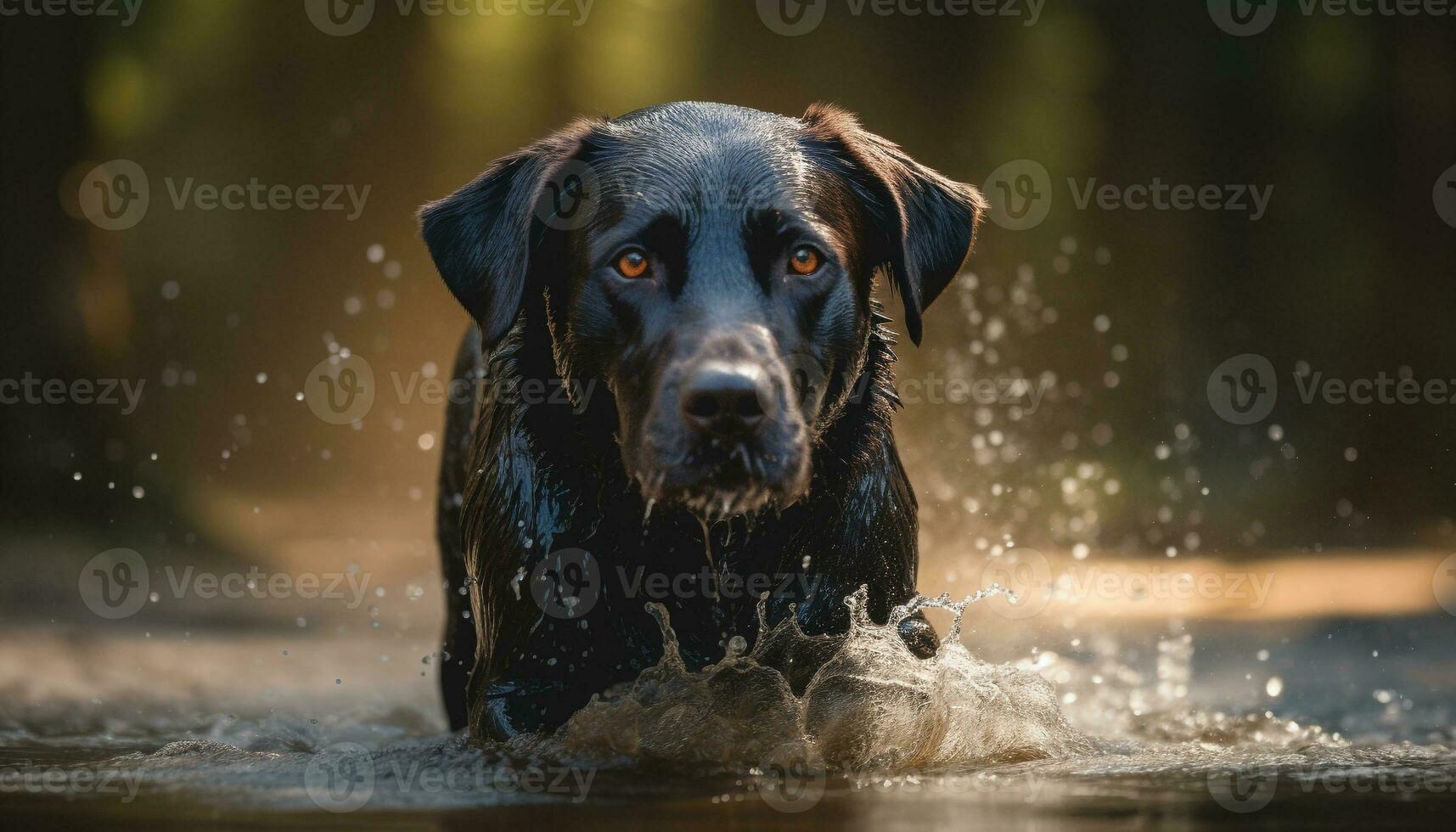 labrador retriever stänk i våt utomhus, lekfull och bortskämda genererad förbi ai foto