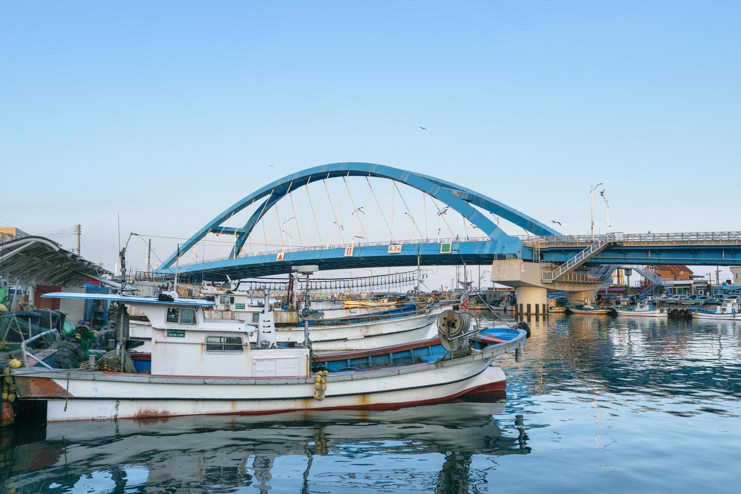 seoul, korea 2016 - bro över floden vid fiskebyn i korea foto