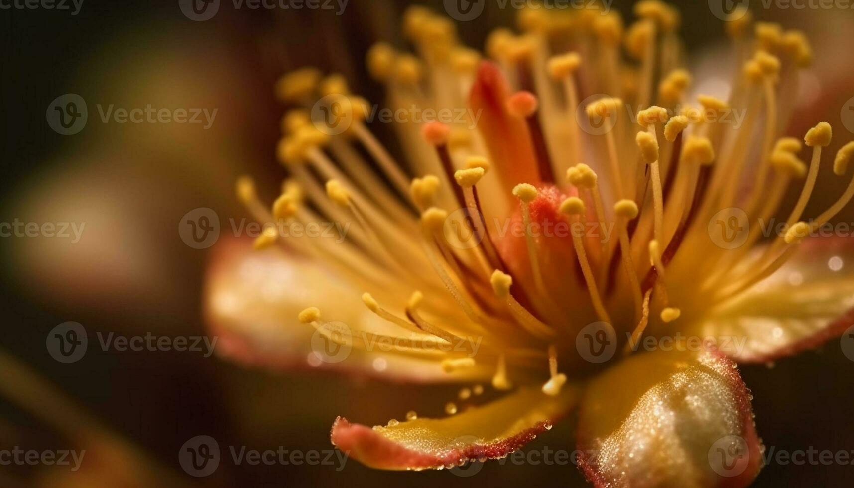 vibrerande gul blomma huvud med dagg droppar genererad förbi ai foto