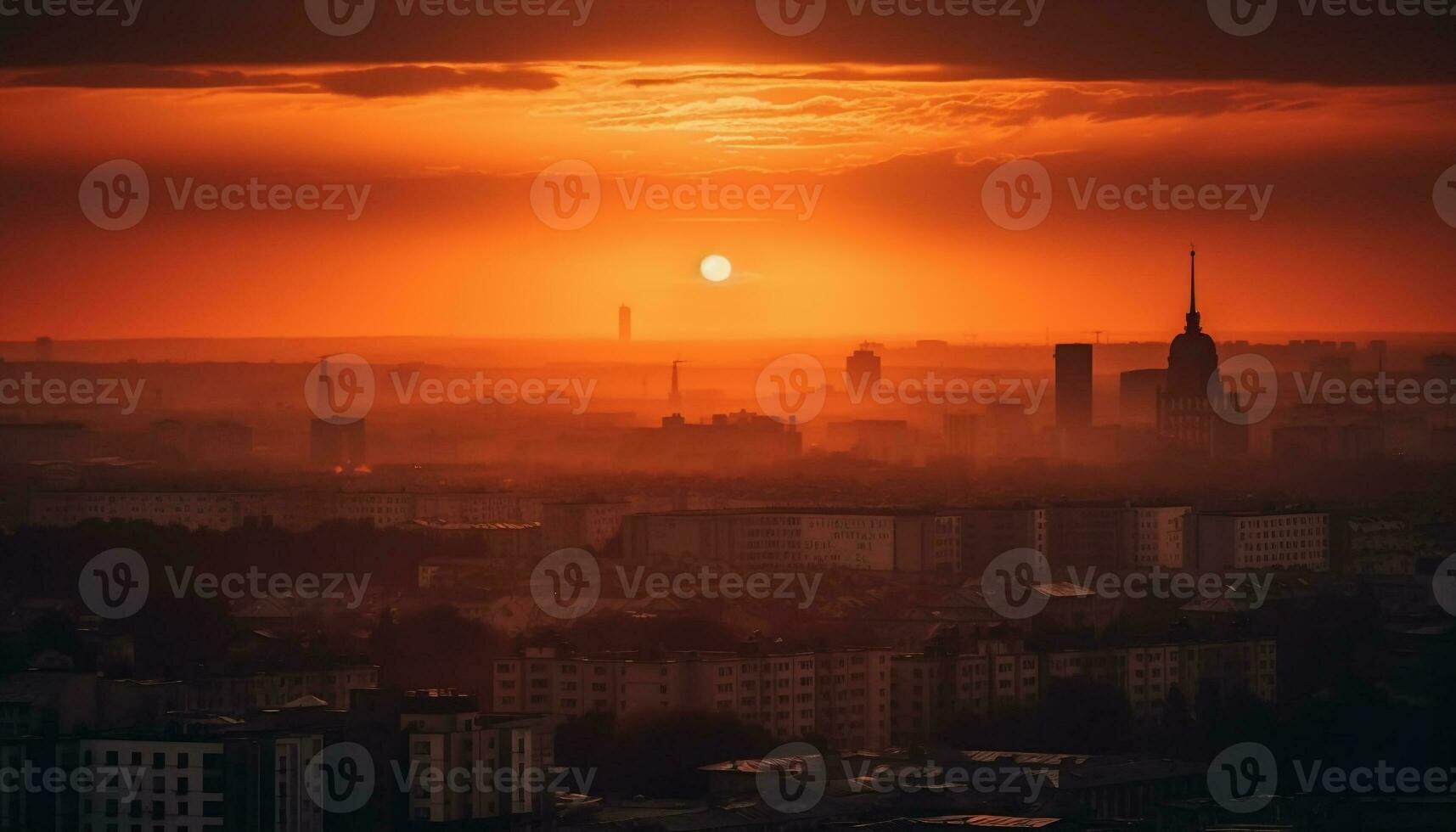 silhuett horisont bakgrundsbelyst förbi orange höst solnedgång genererad förbi ai foto