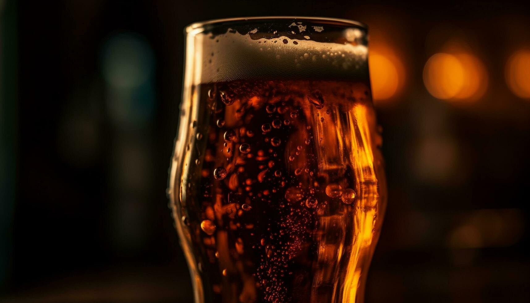skummande öl glas häller kall förfriskning i kväll genererad förbi ai foto
